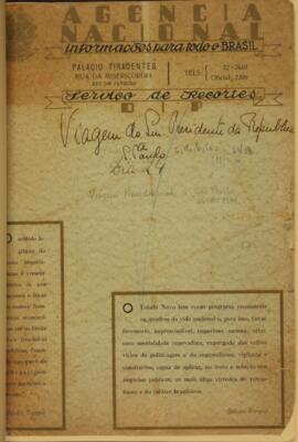 Álbum de recortes intitulado “Viagem do Sr Presidente da República a São Paulo”