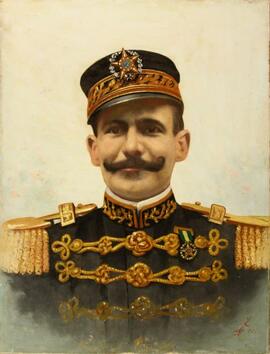 Pintura com retrato de Hermes da Fonseca fardado, a meio corpo.